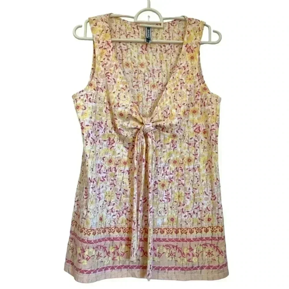 Just Jeans front tie, deep V-neck, light  &. airy summer tunic